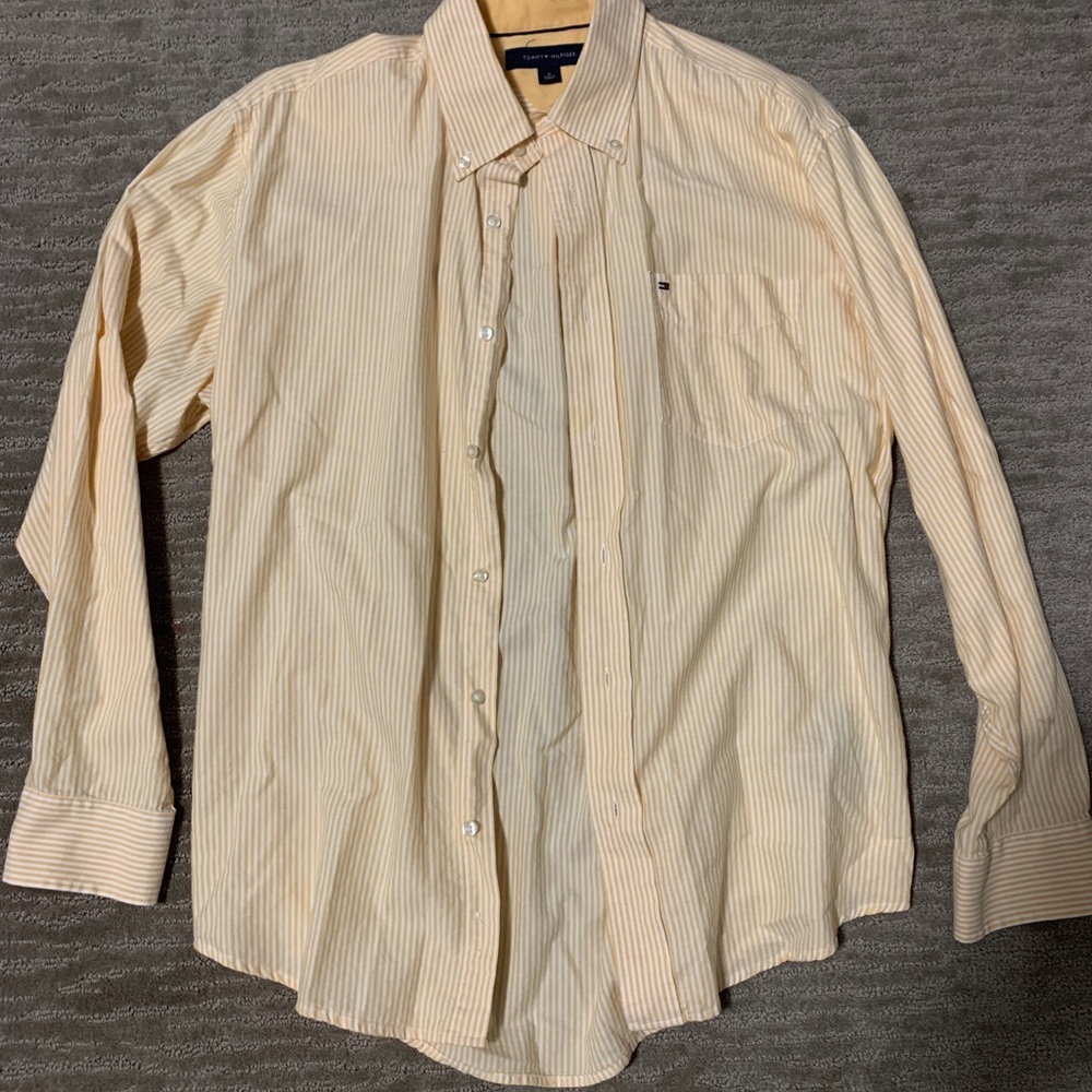 yellow and white button up